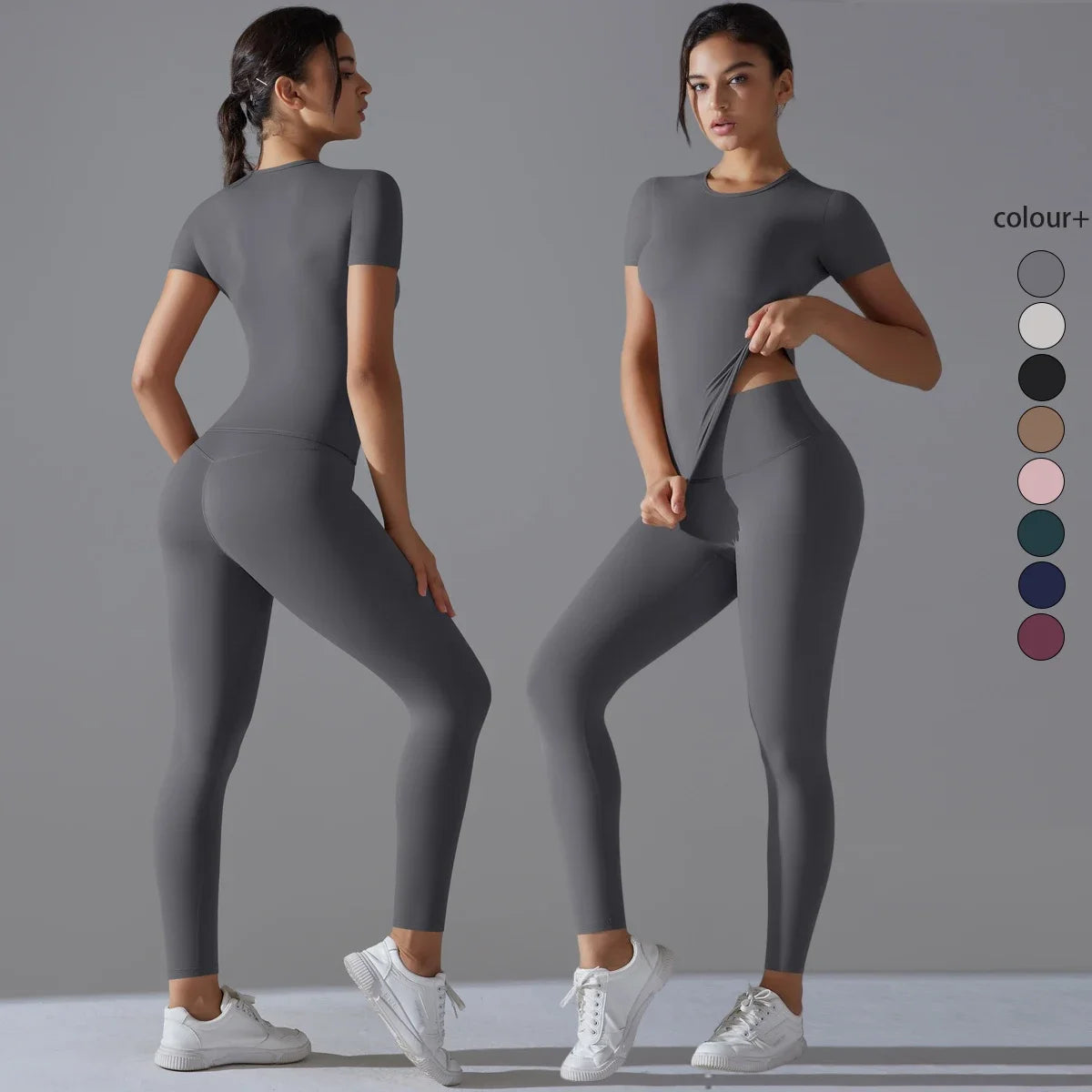 Quick-Drying Gym Leggings Set Yoga Suit Sports Set Sleeve Breathable Stretchy GYM Yoga Slim Fitness Active Top Tight Yoga Pant - HULAA