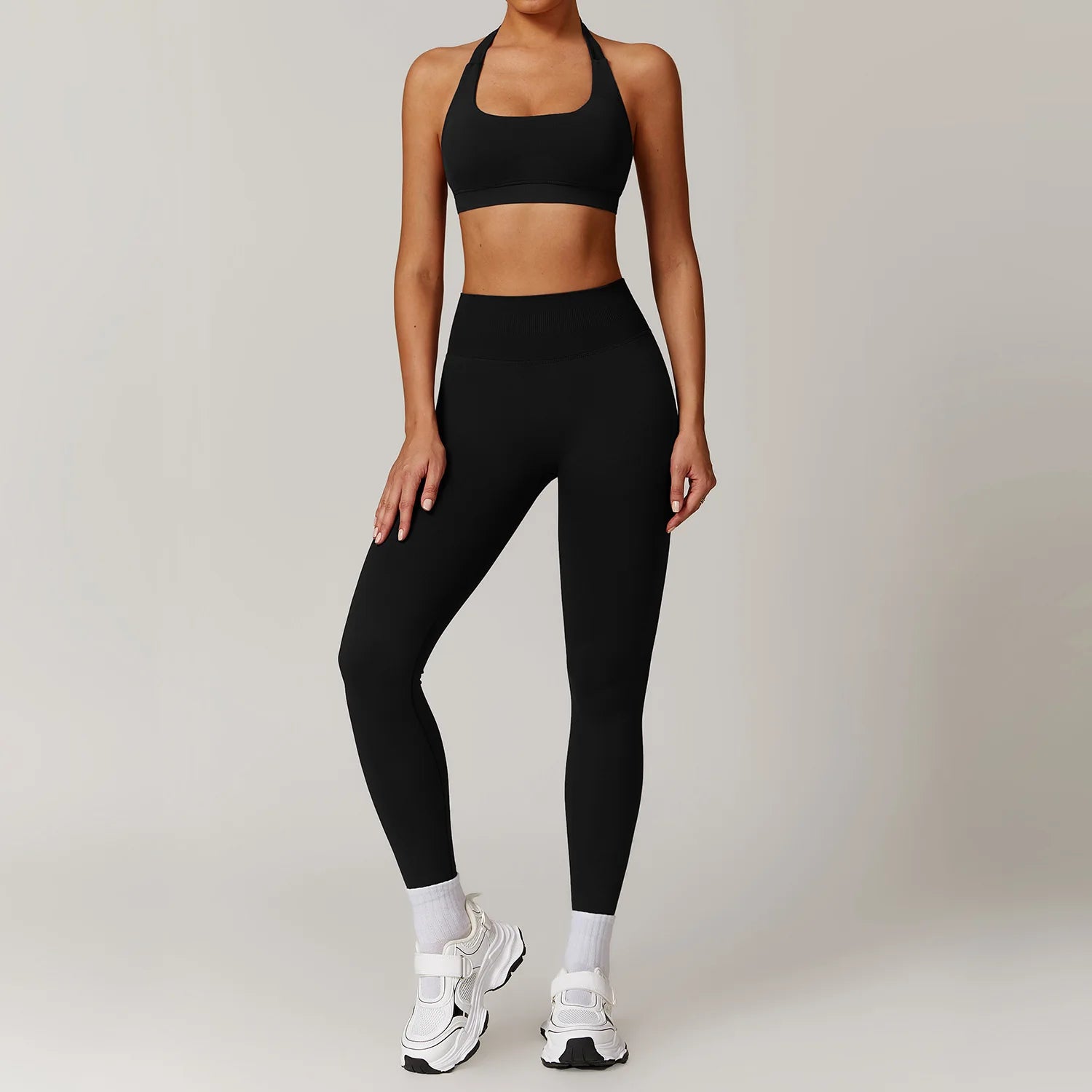 Seamless Yoga Halter Bra Leggings Set Women Gym Fitness Tracksuit Breathable Running Sport Suit Women's Workout Sportswear 2025 - HULAA