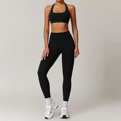Seamless Yoga Halter Bra Leggings Set Women Gym Fitness Tracksuit Breathable Running Sport Suit Women's Workout Sportswear 2025 - HULAA