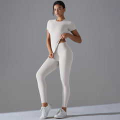 Quick-Drying Gym Leggings Set Yoga Suit Sports Set Sleeve Breathable Stretchy GYM Yoga Slim Fitness Active Top Tight Yoga Pant - HULAA