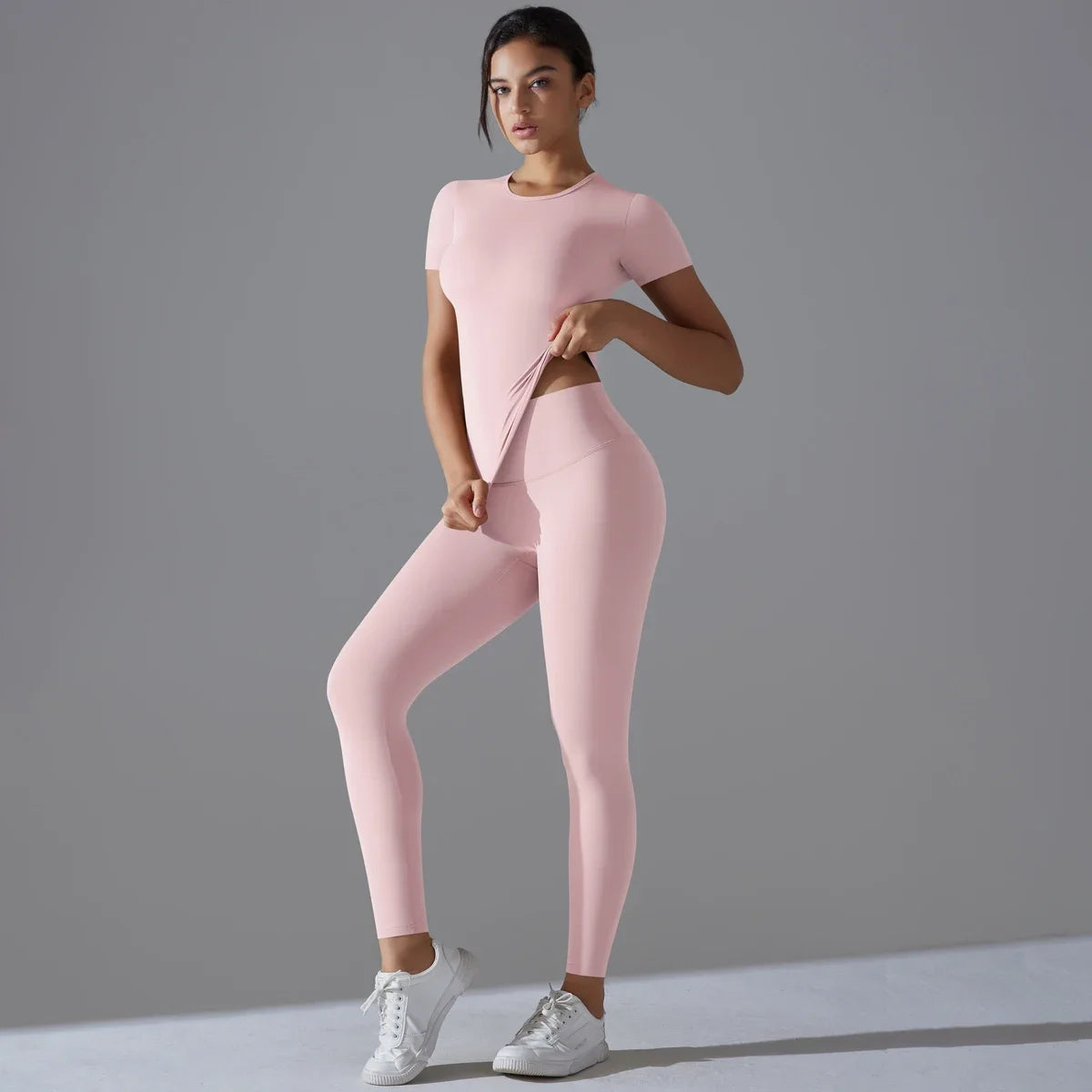 Quick-Drying Gym Leggings Set Yoga Suit Sports Set Sleeve Breathable Stretchy GYM Yoga Slim Fitness Active Top Tight Yoga Pant - HULAA