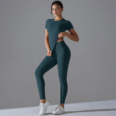 Quick-Drying Gym Leggings Set Yoga Suit Sports Set Sleeve Breathable Stretchy GYM Yoga Slim Fitness Active Top Tight Yoga Pant - HULAA