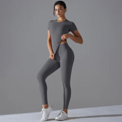 Quick-Drying Gym Leggings Set Yoga Suit Sports Set Sleeve Breathable Stretchy GYM Yoga Slim Fitness Active Top Tight Yoga Pant - HULAA