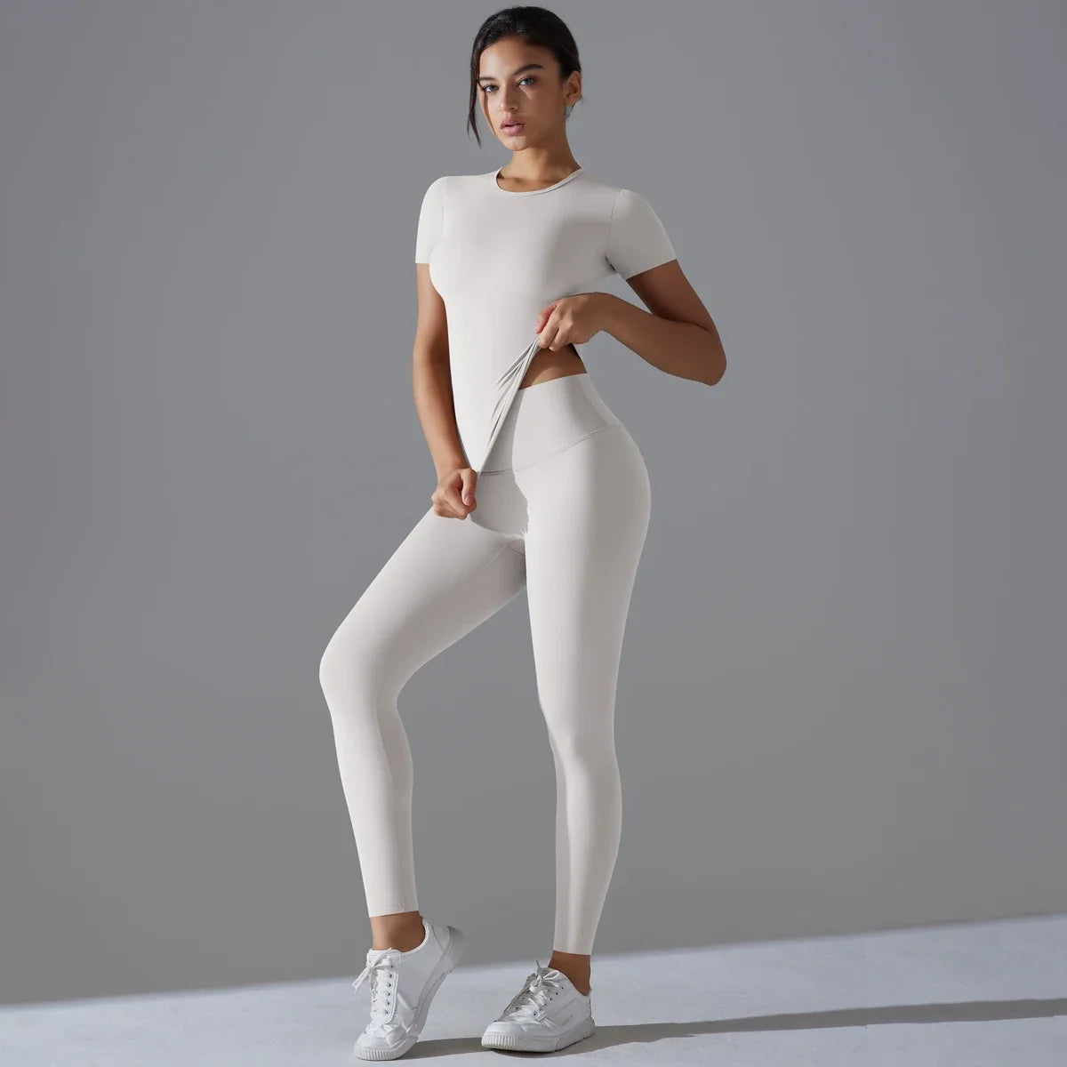 Quick-Drying Gym Leggings Set Yoga Suit Sports Set Sleeve Breathable Stretchy GYM Yoga Slim Fitness Active Top Tight Yoga Pant - HULAA