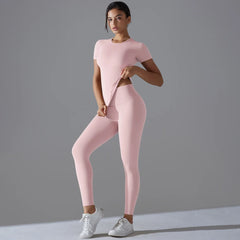 Quick-Drying Gym Leggings Set Yoga Suit Sports Set Sleeve Breathable Stretchy GYM Yoga Slim Fitness Active Top Tight Yoga Pant - HULAA