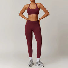 Seamless Yoga Halter Bra Leggings Set Women Gym Fitness Tracksuit Breathable Running Sport Suit Women's Workout Sportswear 2025 - HULAA