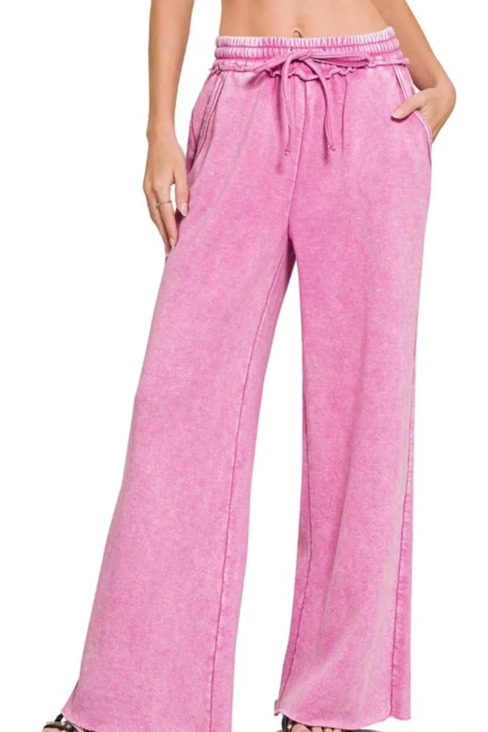 Acid Wash Fleece Palazzo Sweatpants with Pockets | Hulaa Loungewear
