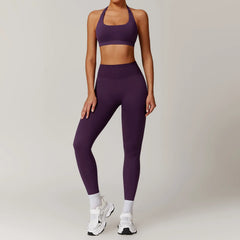 Seamless Yoga Halter Bra Leggings Set Women Gym Fitness Tracksuit Breathable Running Sport Suit Women's Workout Sportswear 2025 - HULAA