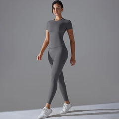 Quick-Drying Gym Leggings Set Yoga Suit Sports Set Sleeve Breathable Stretchy GYM Yoga Slim Fitness Active Top Tight Yoga Pant - HULAA
