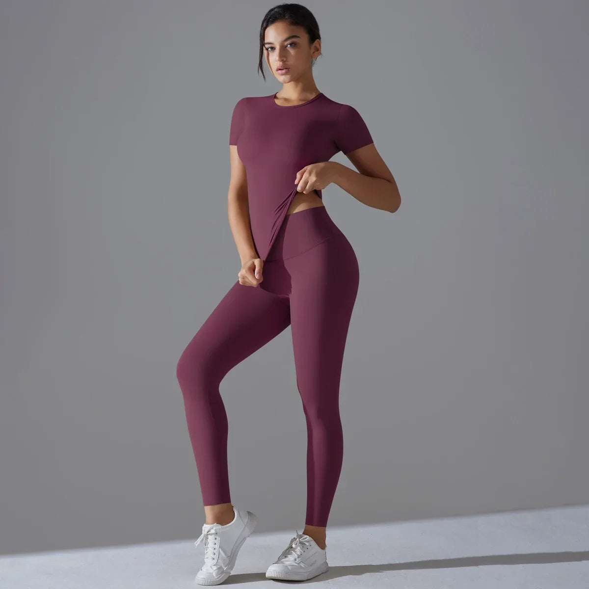 Quick-Drying Gym Leggings Set Yoga Suit Sports Set Sleeve Breathable Stretchy GYM Yoga Slim Fitness Active Top Tight Yoga Pant - HULAA