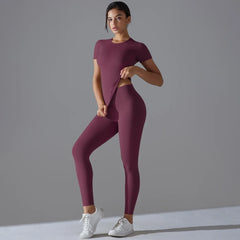 Quick-Drying Gym Leggings Set Yoga Suit Sports Set Sleeve Breathable Stretchy GYM Yoga Slim Fitness Active Top Tight Yoga Pant - HULAA