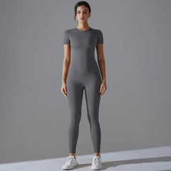 Quick-Drying Gym Leggings Set Yoga Suit Sports Set Sleeve Breathable Stretchy GYM Yoga Slim Fitness Active Top Tight Yoga Pant - HULAA