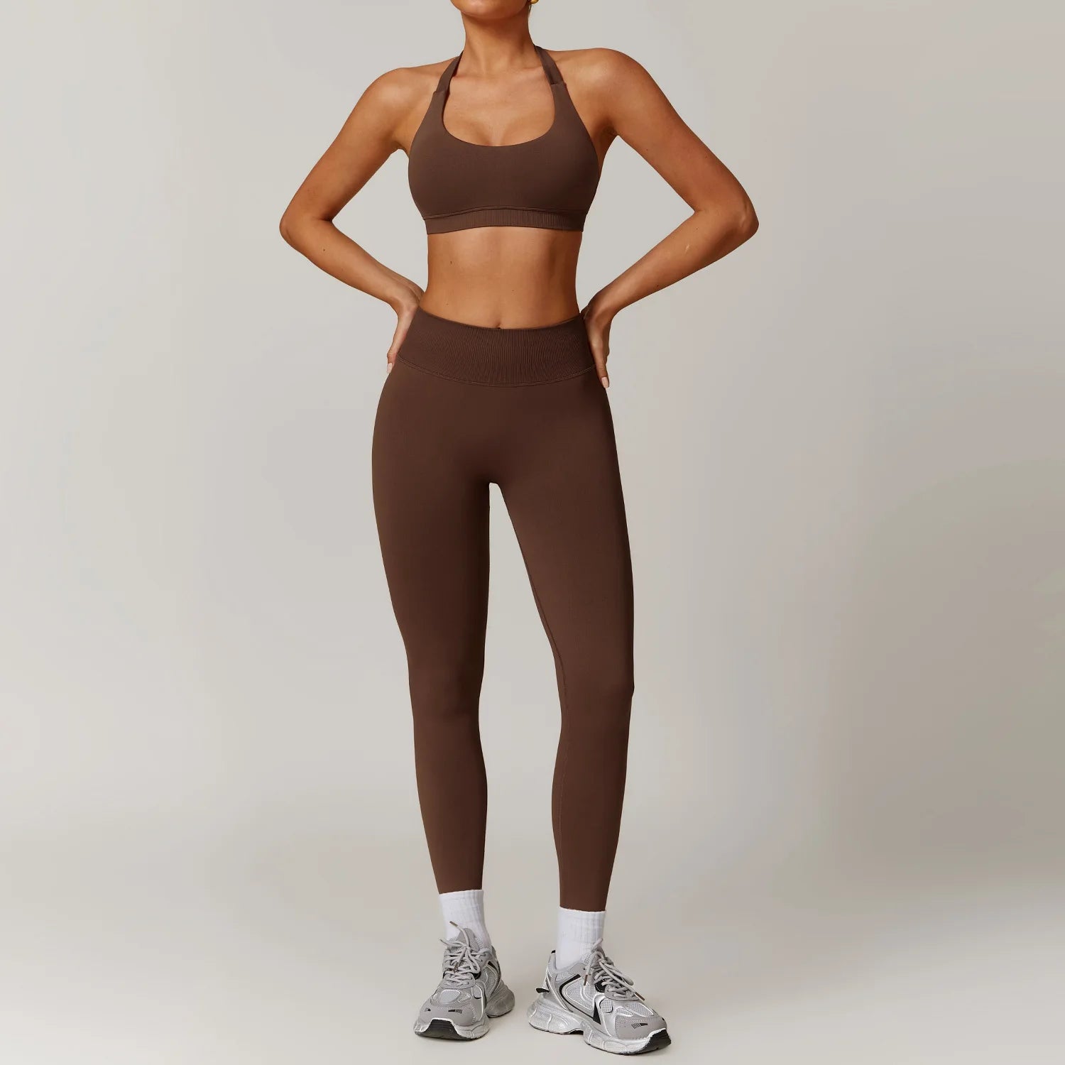 Seamless Yoga Halter Bra Leggings Set Women Gym Fitness Tracksuit Breathable Running Sport Suit Women's Workout Sportswear 2025 - HULAA