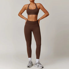Seamless Yoga Halter Bra Leggings Set Women Gym Fitness Tracksuit Breathable Running Sport Suit Women's Workout Sportswear 2025 - HULAA
