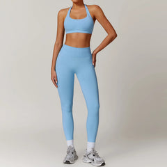 Seamless Yoga Halter Bra Leggings Set Women Gym Fitness Tracksuit Breathable Running Sport Suit Women's Workout Sportswear 2025 - HULAA