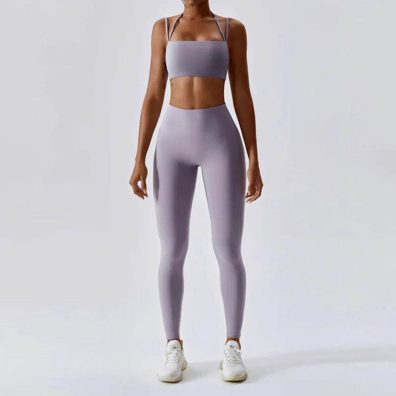 Yoga Clothing Sets Athletic Wear Women High Waist Leggings And Top Two Piece Set Seamless Gym Tracksuit Fitness Workout Outfits - HULAA