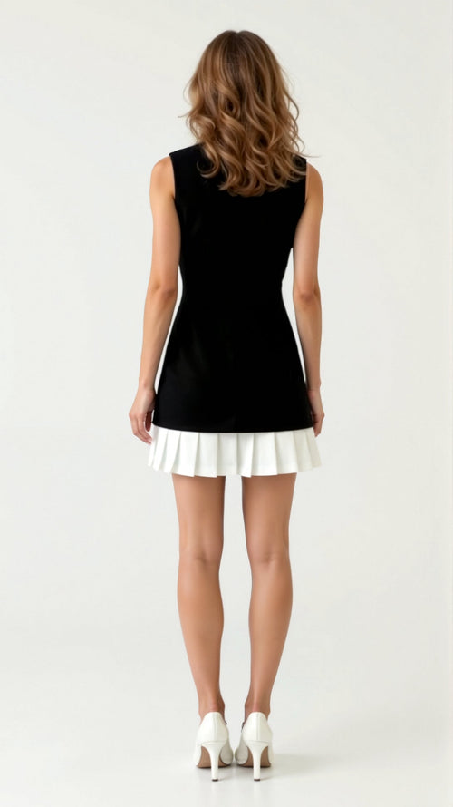 Celine A-Line Mini Dress – Sleeveless Two-Tone Modern Style